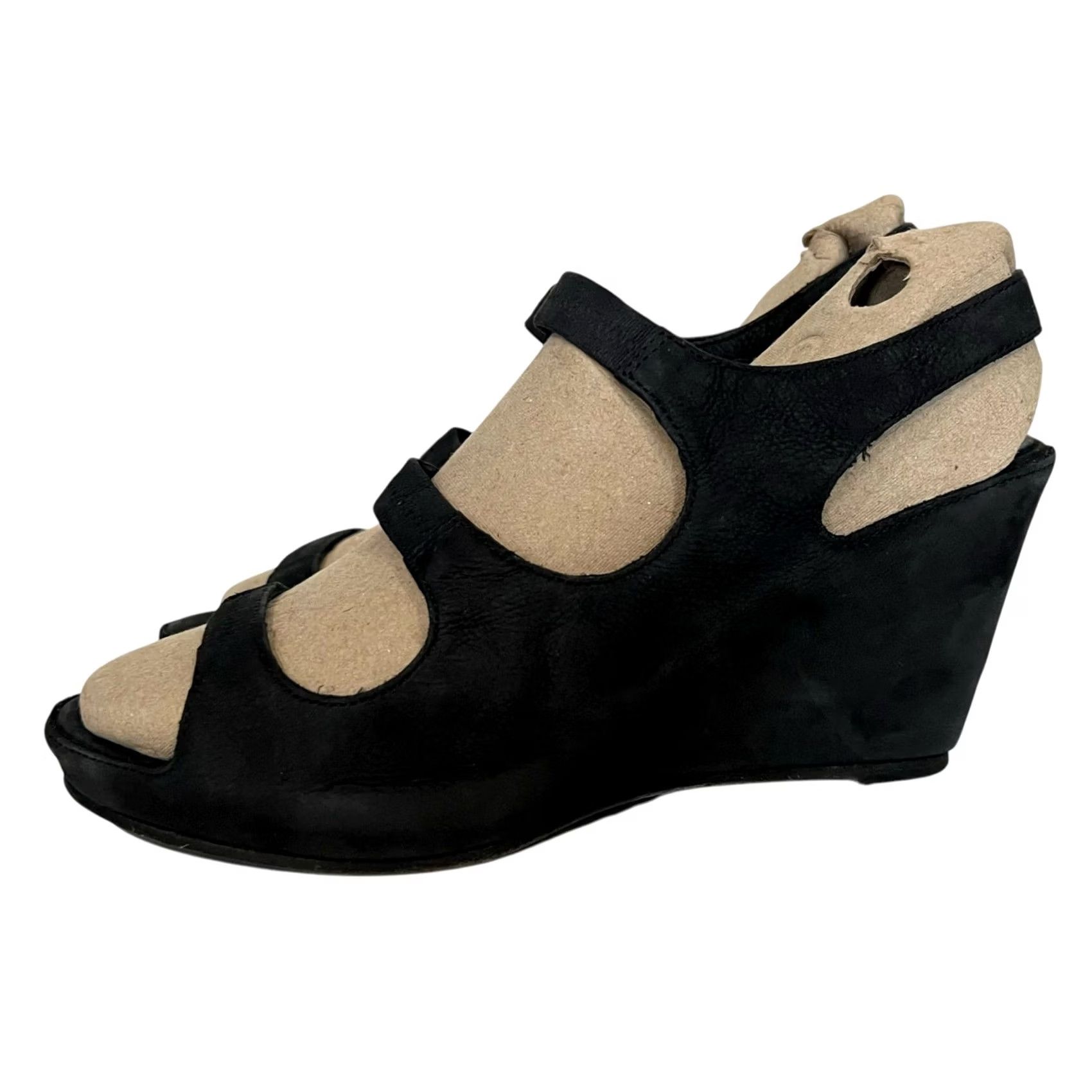 Eileen Fisher Eileen Fisher Slingbacks Wedge Sandals Black Leather Triple Strap Women’s Sz 8.5 Size US 9 / IT 39 - 4 Thumbnail