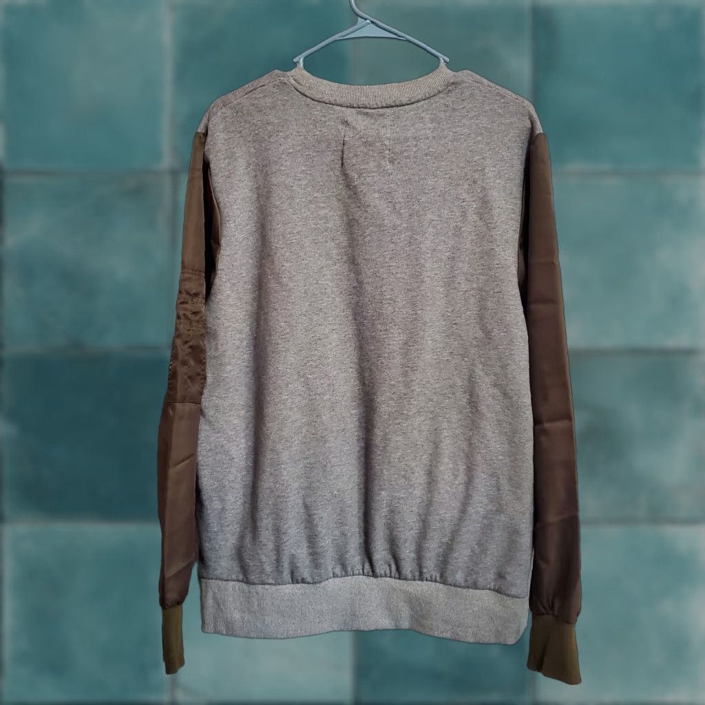VSTR Premium Sweatshirt Men XL Gray Green Satin Sleeve Crew Neck Pullover Pocket Sweatshirt