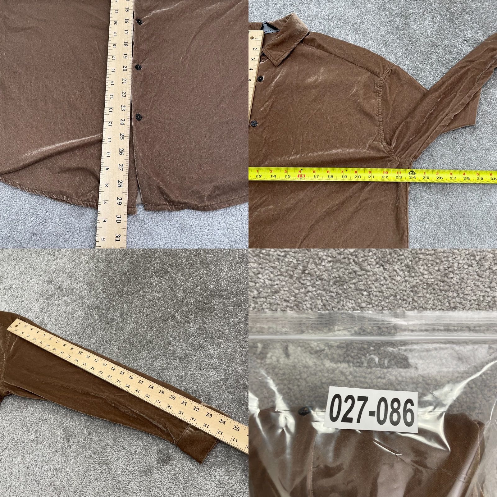 Asos ASOS Velvet Button-Down Shirt Womens Small Brown Long Sleeve Business Casual Top Size S / US 4 / IT 40 - 8 Thumbnail