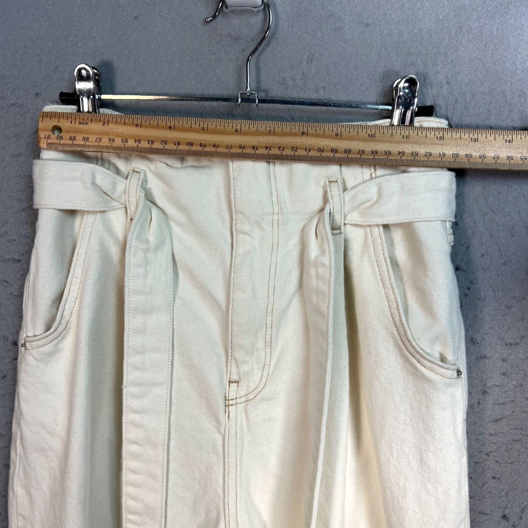 Mango Mango Denim High-Waist Cream Cotton Trousers W/Tie Belt Women's Size 2 Pants Vintage No Size ONE SIZE - 6 Thumbnail