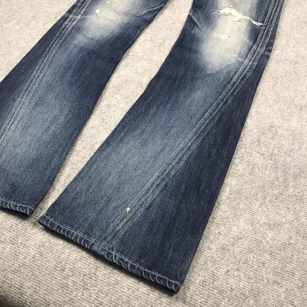 Edwin × Japanese Brand FLARE DENIM😈EDWIN BLUE TRIP DISTRESSED BOOTCUT DENIM PANT Size US 30 / EU 46 - 3 Thumbnail