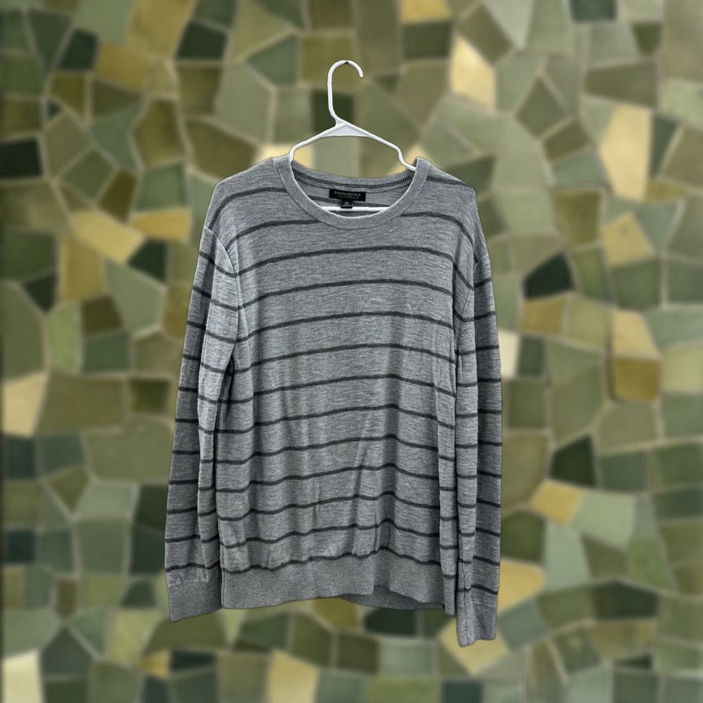 Banana Republic Banana Republic Mens Sweater XL Gray Striped Round Neck Cotton Slub Pullover Knit Regular Size US XL / EU 56 / 4 - 1 Thumbnail