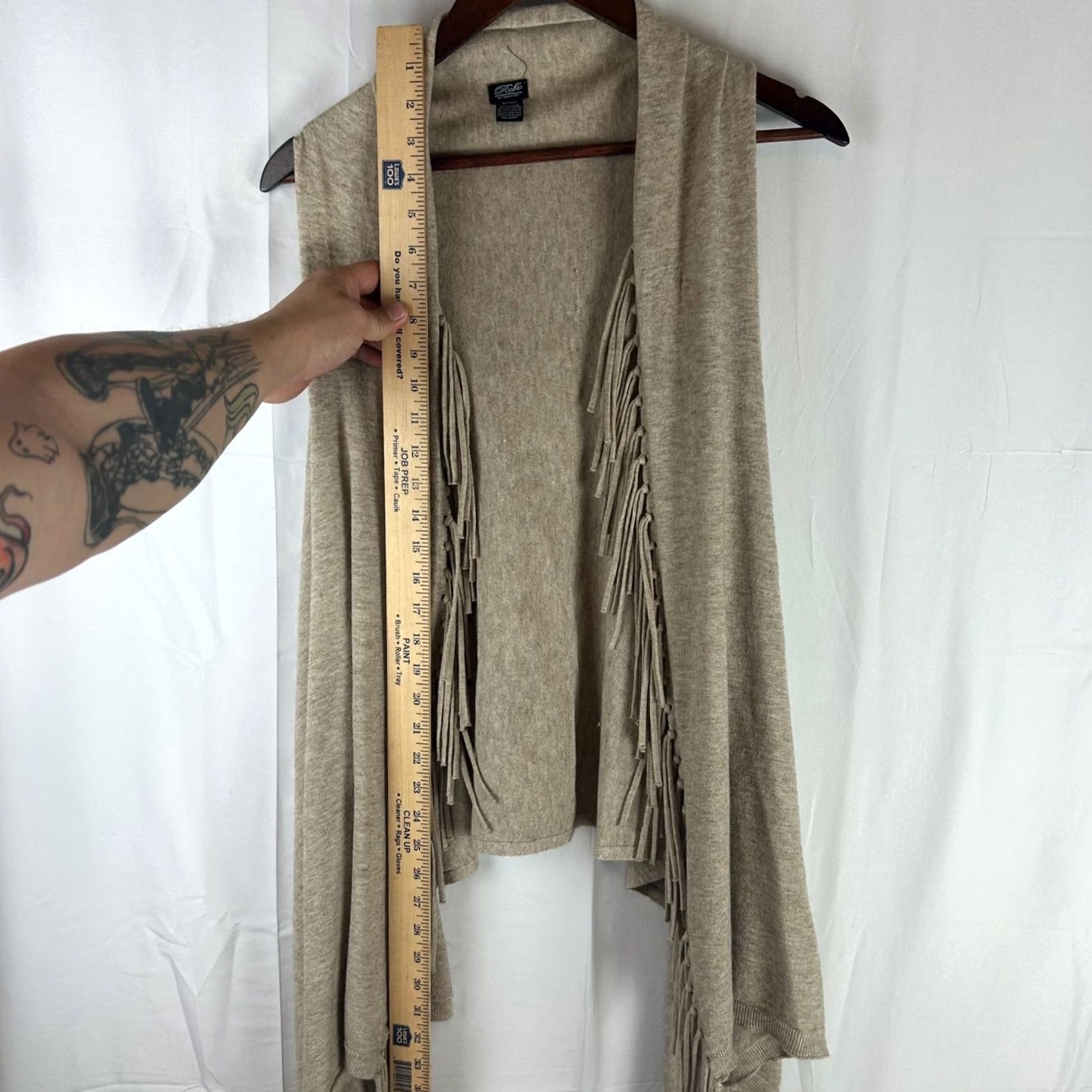 Vintage Roffe Accessories Vest Women One Size Tan Heathered Knit Open Front Fringe Casual Boho Western Size ONE SIZE - 5 Thumbnail