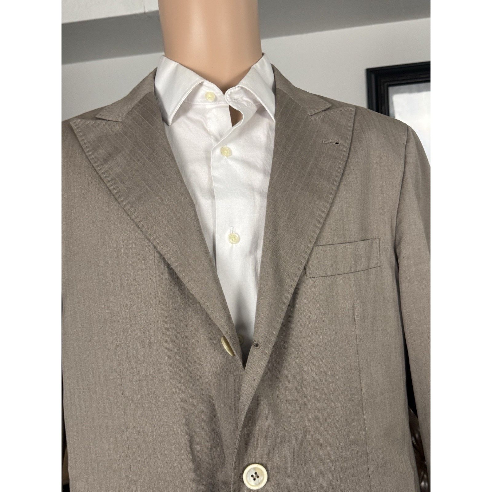 Brunello Cucinelli BRUNELLO CUCINELLI 52/42US Herringbone Peak Lapel SportCoat Size 42R - 3 Thumbnail
