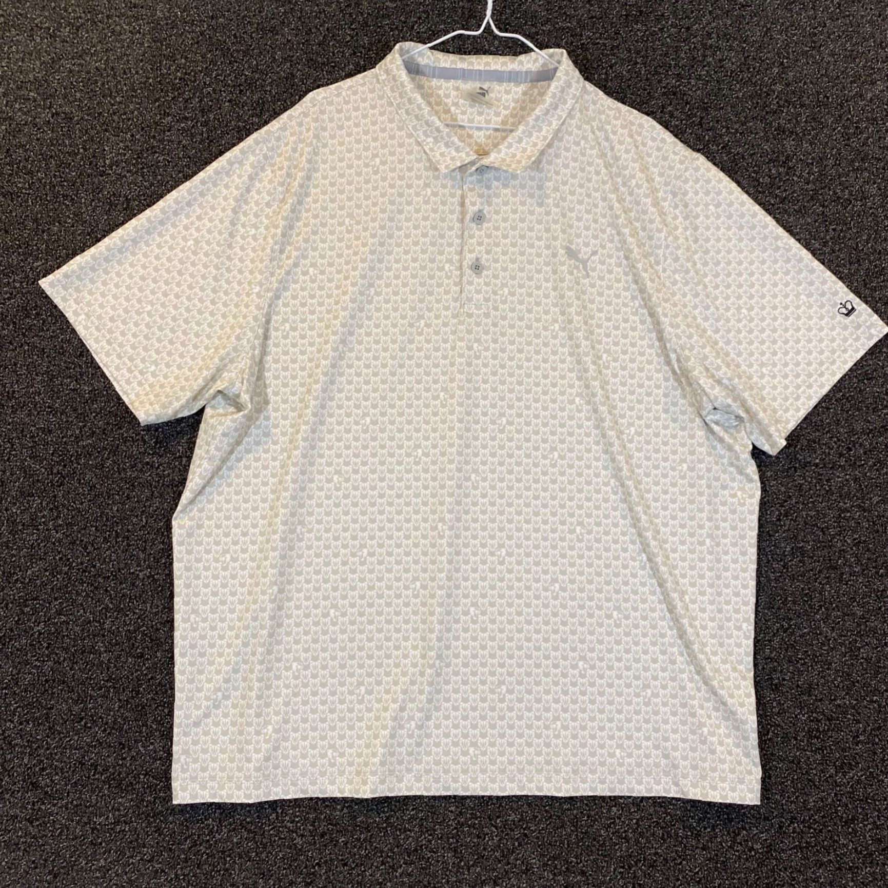 Puma PUMA Polo Mens 2XL White Gray Graphic Performance Golf Shirt Kings Creek DE S/S Size US XXL / EU 58 / 5 - 2 Thumbnail