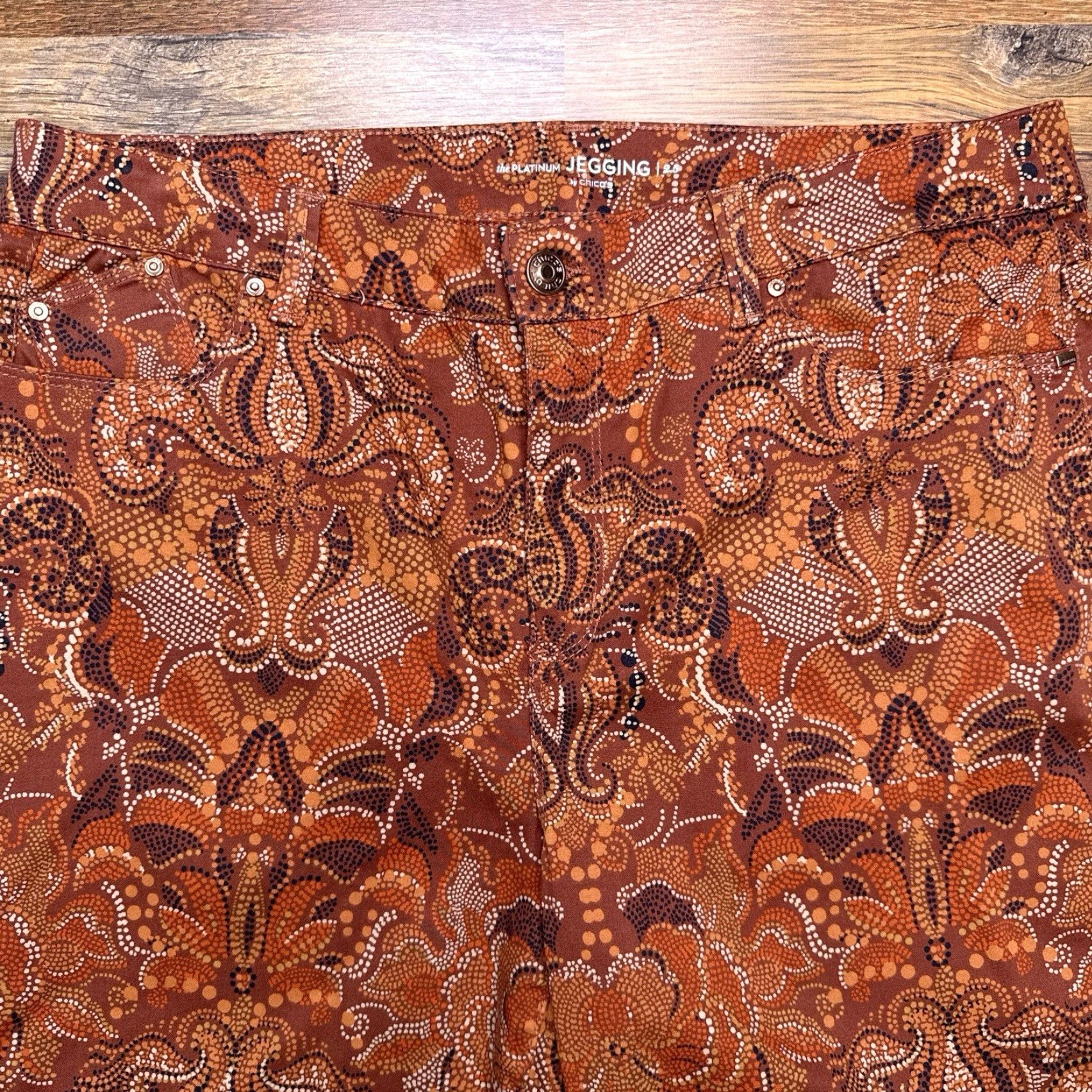 Vintage Chico's Chicos Jeans Jegging Womens 2.5 Orange Paisley High Rise Stretch Size 26" / US 2 / IT 38 - 4 Thumbnail
