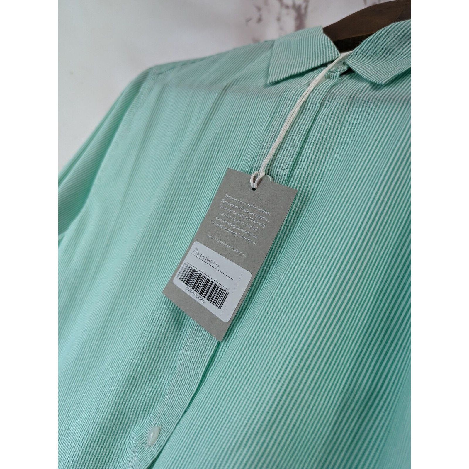 Everlane Everlane Shirt Women 4 S Green Striped Silky Cotton Relaxed Size S / US 4 / IT 40 - 8 Thumbnail