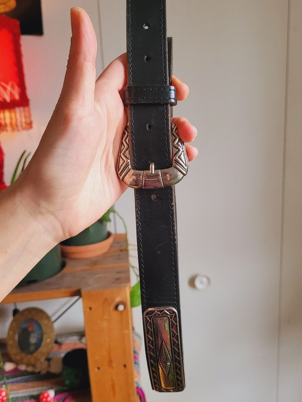 Vintage Vintage Real Leather Silver Embellished Western Belt M/L Size ONE SIZE - 2 Thumbnail