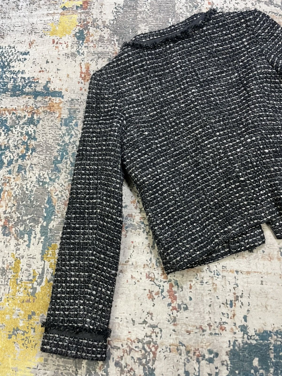 Japanese Brand Air Des Le Coeur Blanc Cropped Tweed Jacket Size XS / US 0-2 / IT 36-38 - 4 Thumbnail