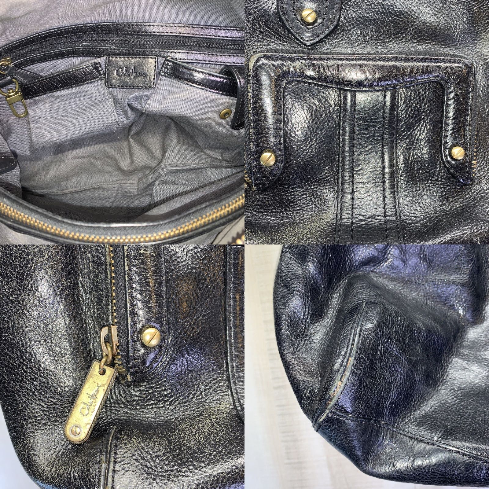 Cole Haan VINTAGE Cole Haan Distressed Black Leather Large Shoulder Handbag 1990s Size ONE SIZE - 8 Thumbnail