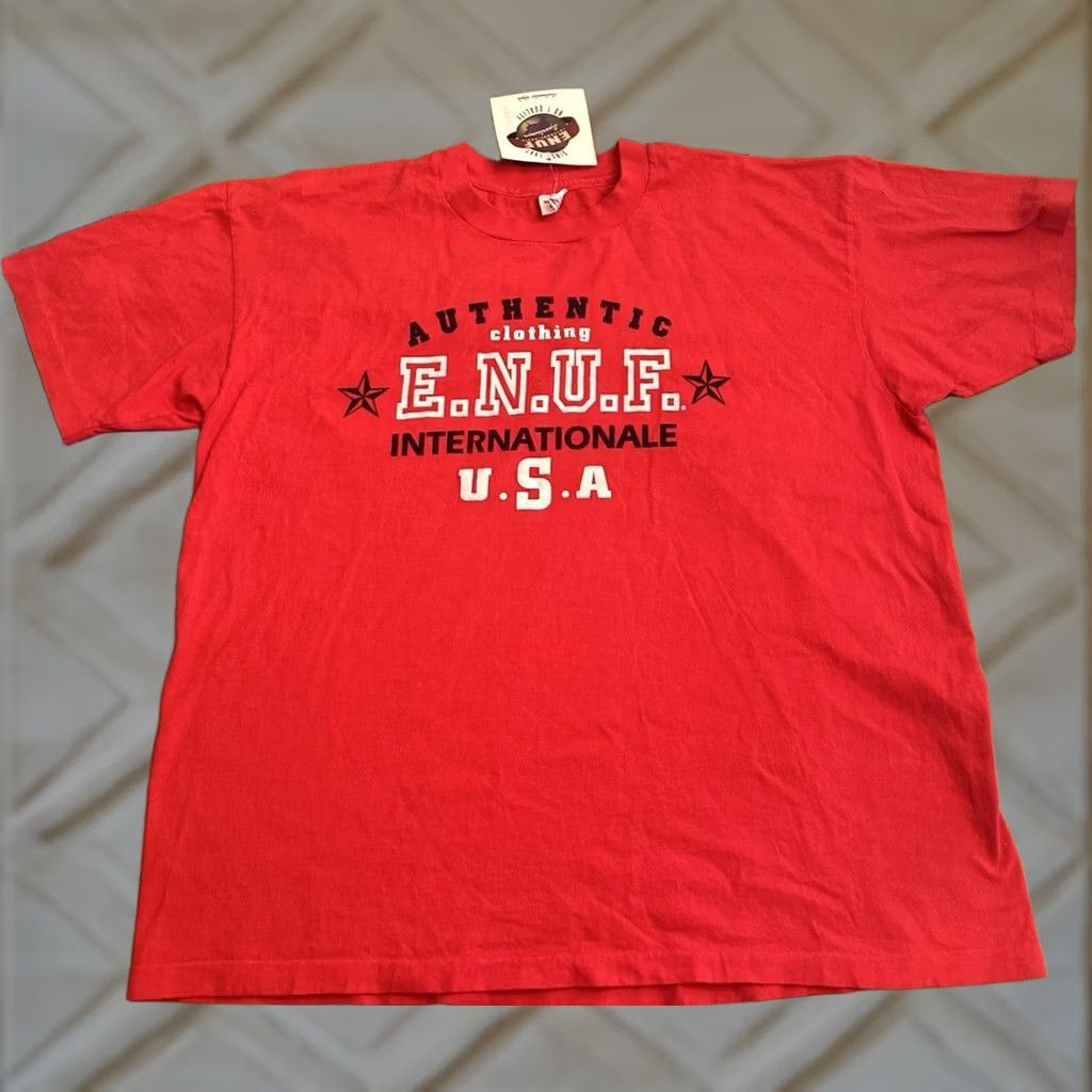 Vintage VINTAGE 90s ENUF International T-Shirt Embroidered Red Men XL NWT Single Stitch Size US XL / EU 56 / 4 - 1 Thumbnail