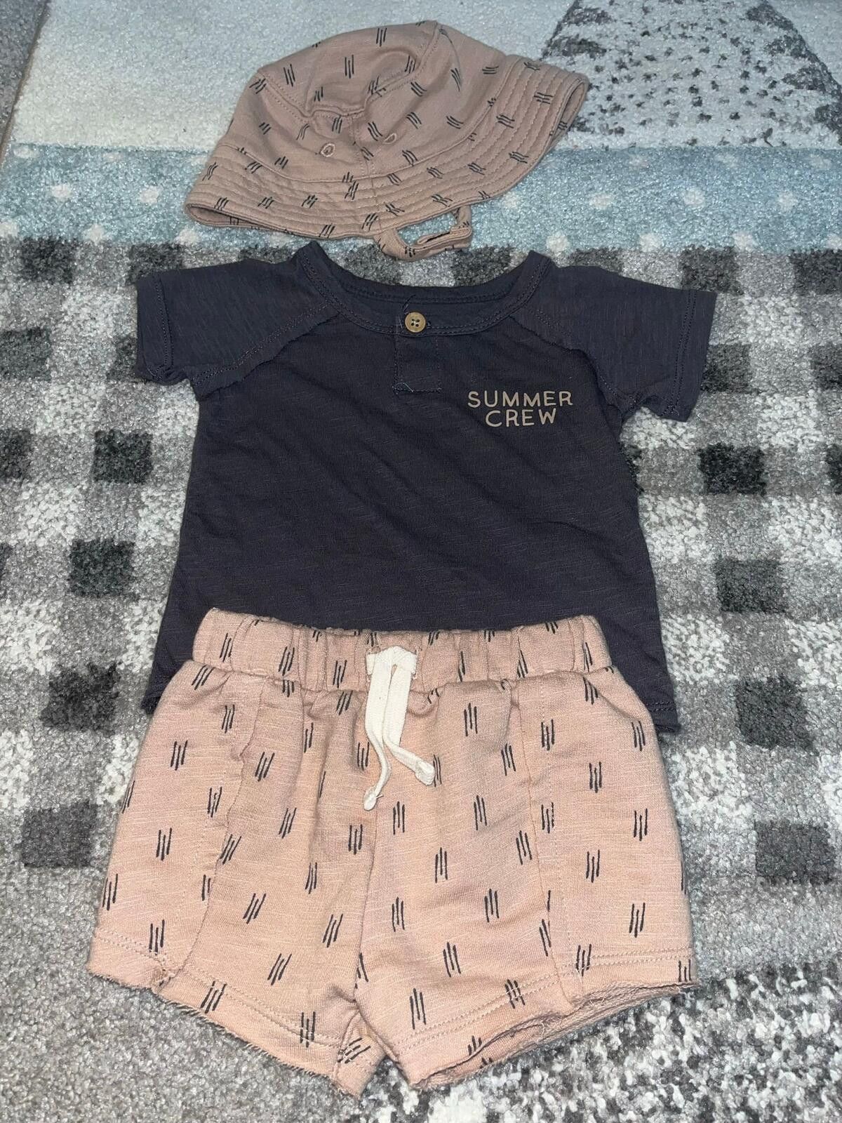 Other Grayson Baby Outfit 0-3M 3 Piece Set Summer Shirt Short Hat Size ONE SIZE - 4 Thumbnail