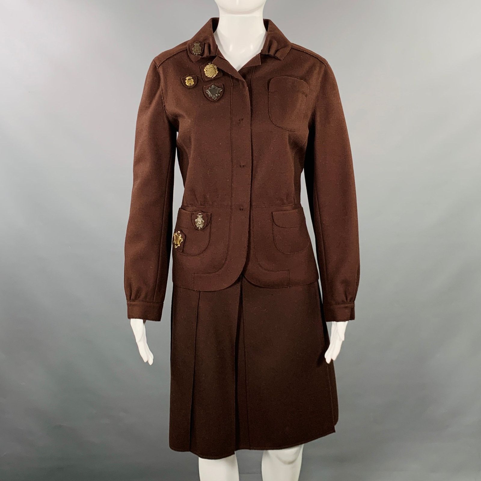 Miu Miu MIU MIU Size 8 Brown Wool Nylon Pleated Skirt Suit Size 30" / US 8 / IT 44 - 1 Thumbnail