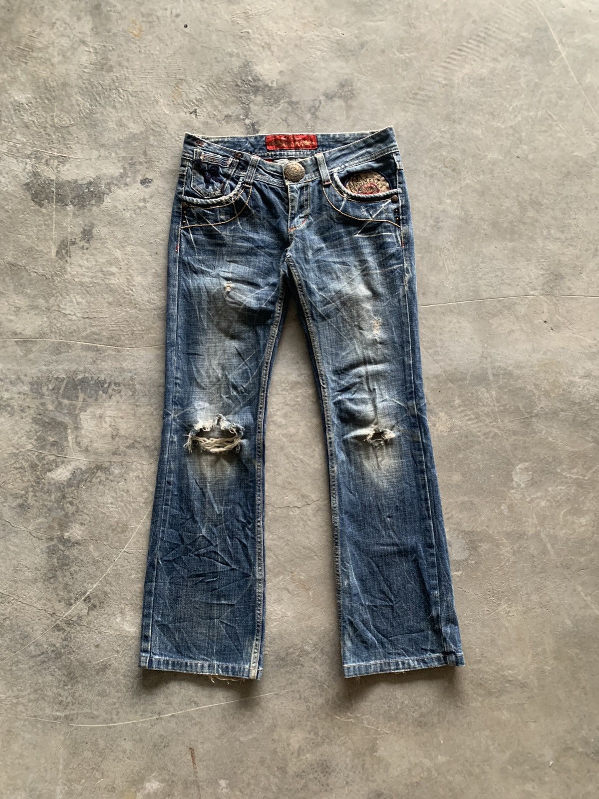 flare vintage y2k embroidery japanese denim red pepper