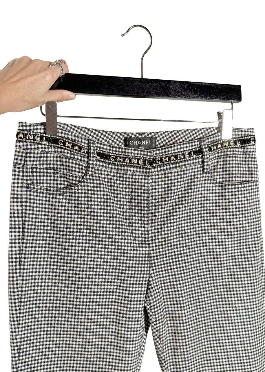 Chanel Chanel SS16 Navy Blue White Gingham Logo Waist Crop Trousers Size 28" / US 6 / IT 42 - 3 Thumbnail