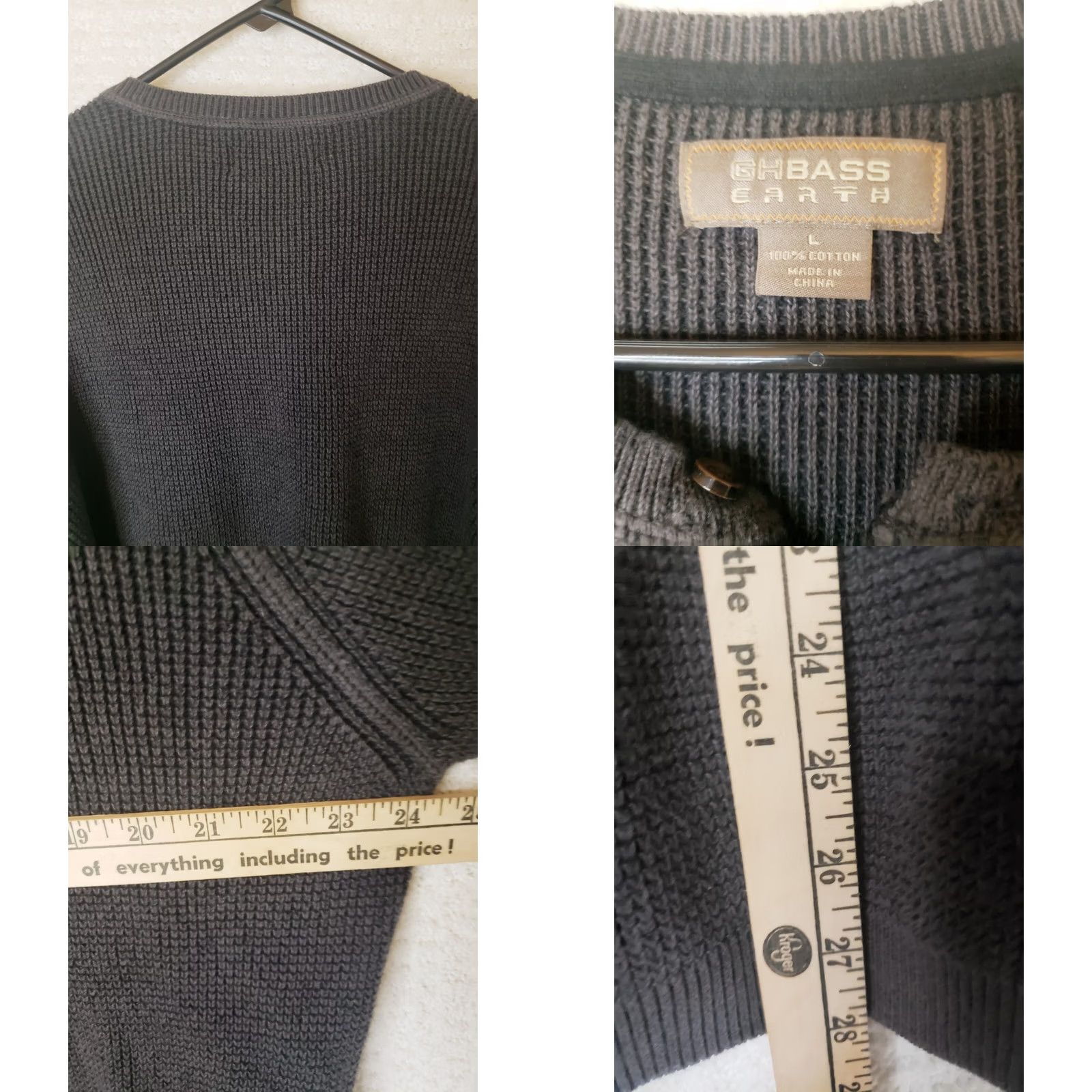 Vintage G.H. Bass & Co Henley Pullover Sweater Mens L Dark Gray Ribbed Knit Mock Neck Long Sleeve Casual Wear Regular Fit Size US L / EU 52-54 / 3 - 8 Thumbnail