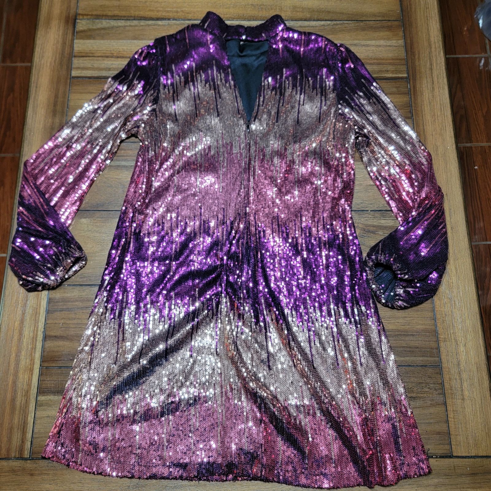 Other Maison Tara Pink & Tan Sequin LS Party Dress - Size 14 Size XL / US 12-14 / IT 48-50 - 4 Thumbnail