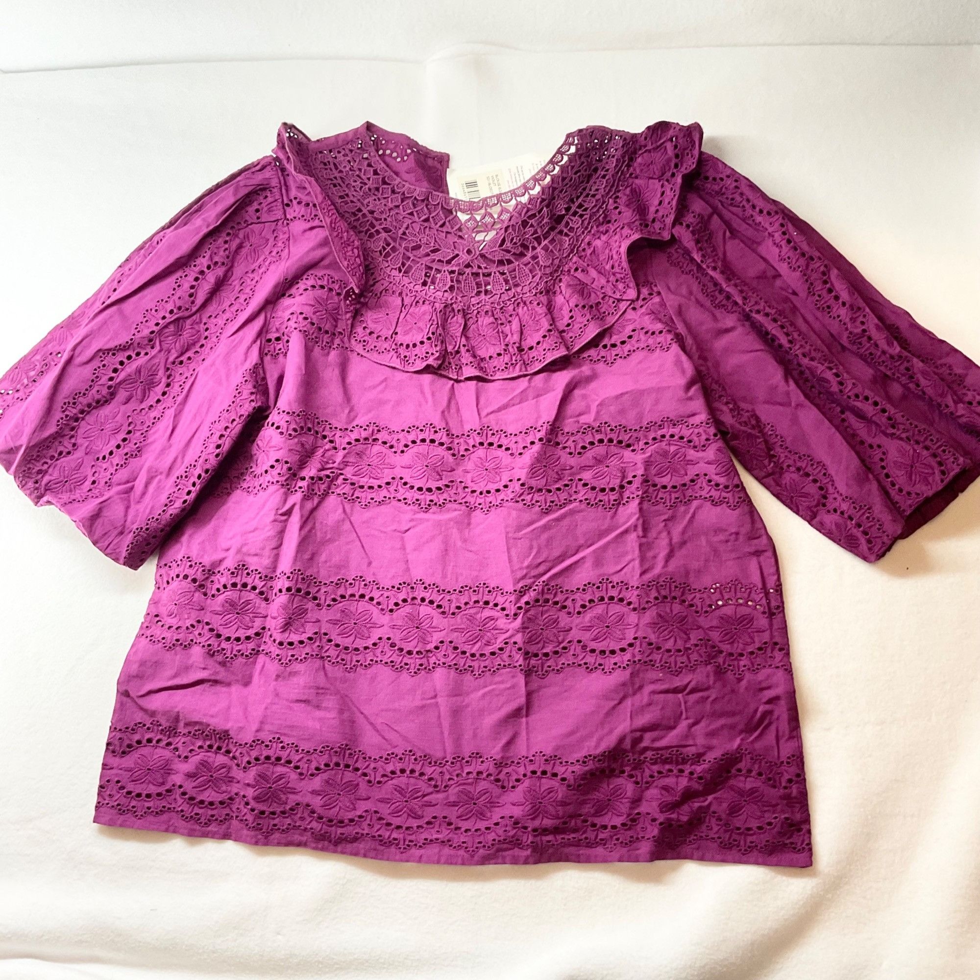 Sezane NWT Sezane Elsa Embroidered cotton Eyelet purple Top blouse Size M / US 6-8 / IT 42-44 - 2 Thumbnail