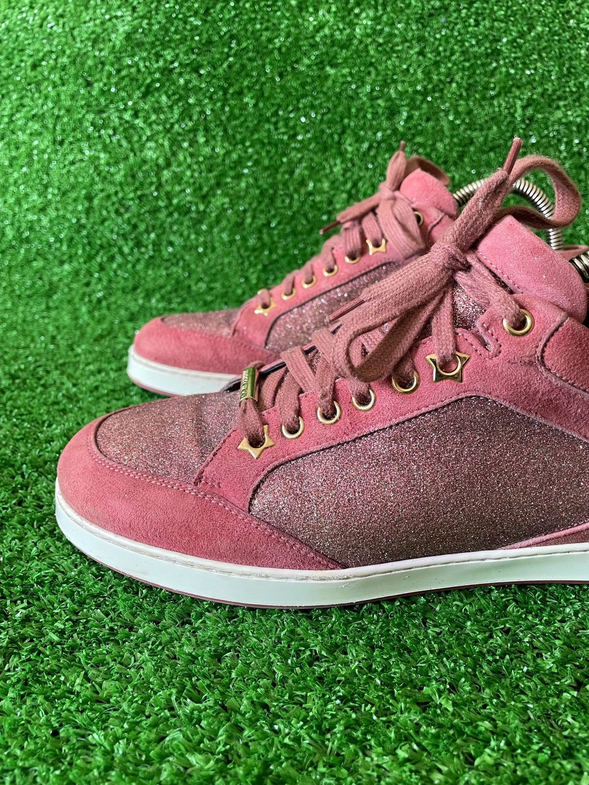 Jimmy Choo Jimmy Choo Pink Glitter And Suede Miami Lace Up Sneakers 39 Size US 9 / IT 39 - 3 Thumbnail
