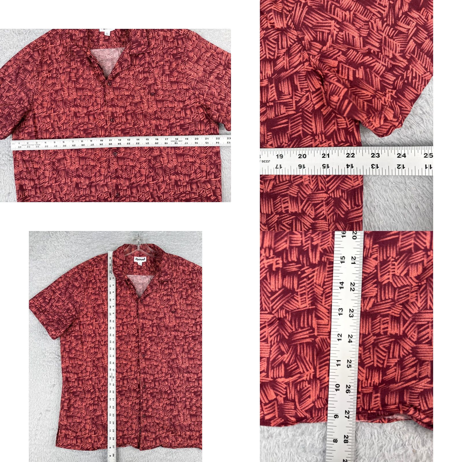 Vintage Abound Shirt Men's Hawaiian Geometric Button-Up Short Sleeve Red Adult Large Rayon Blend Size US L / EU 52-54 / 3 - 8 Thumbnail