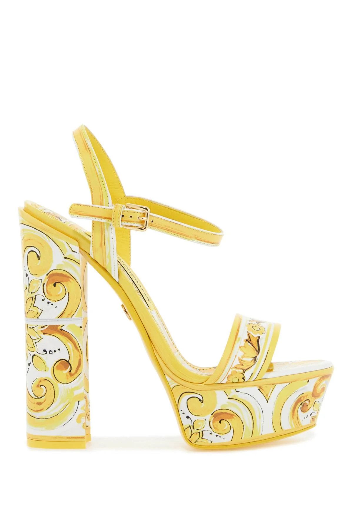 Dolce & Gabbana o1s22i1n1024 Shiny Leather Platform Sandals in Yellow Size US 7 / IT 37 - 1 Thumbnail