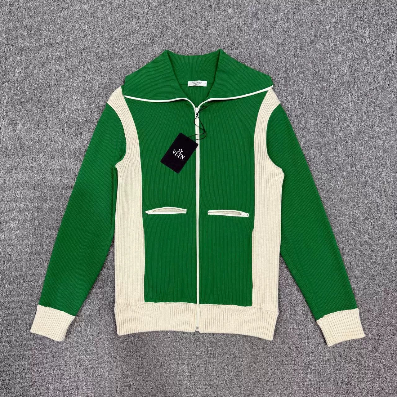 Valentino Valentino White Green Knit Zip Jacket Size US M / EU 48-50 / 2 - 1 Thumbnail