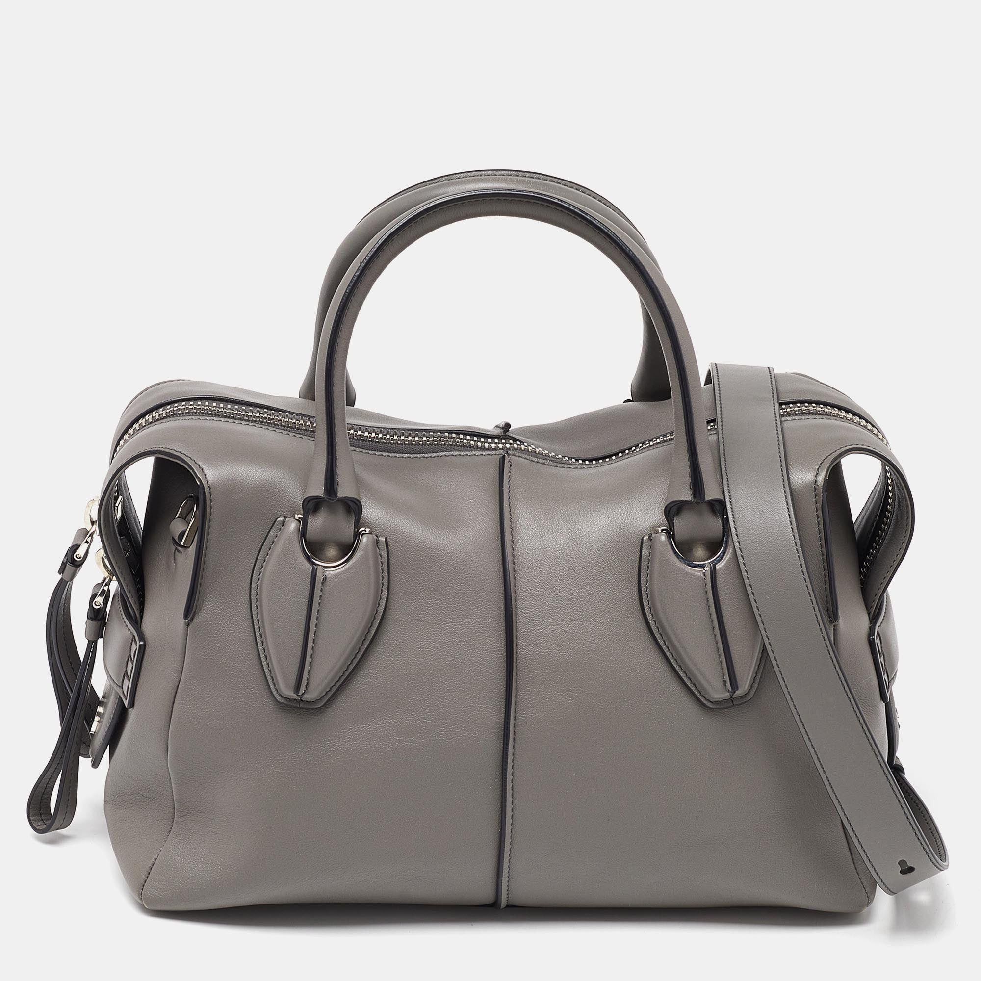 image of Tods Tod's Grey Leather D-Styling Bauletto Medio Satchel, Women's