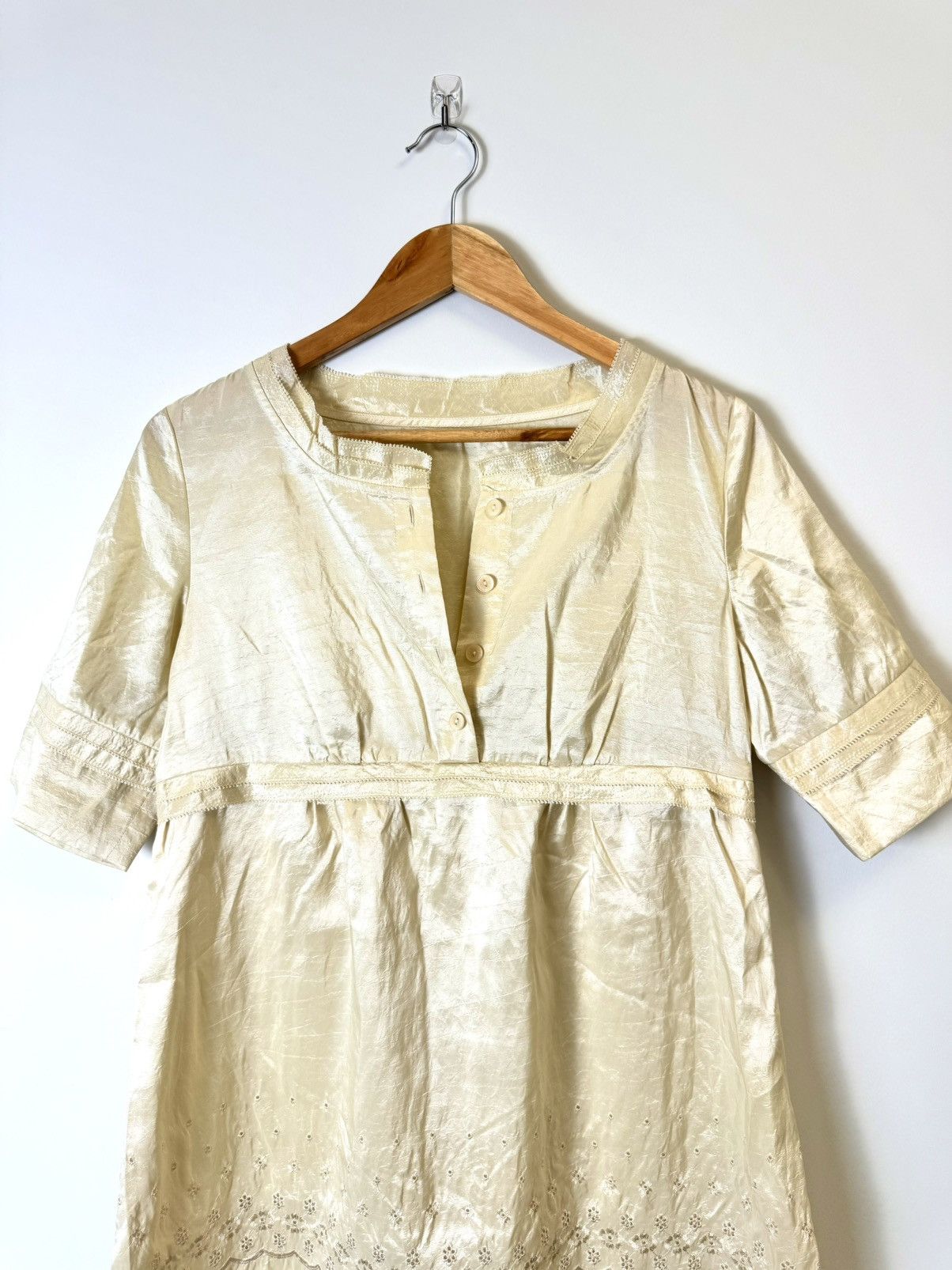 Other Cream and gold lace trim midi vintage style dress Size S / US 4 / IT 40 - 2 Thumbnail