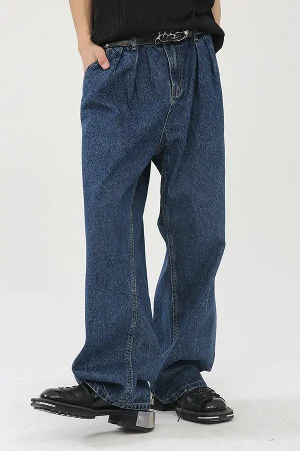 Japanese Brand Kei Dark blue wide-leg loose straight-leg floor-length jeans Size US 32 / EU 48 - 1 Thumbnail