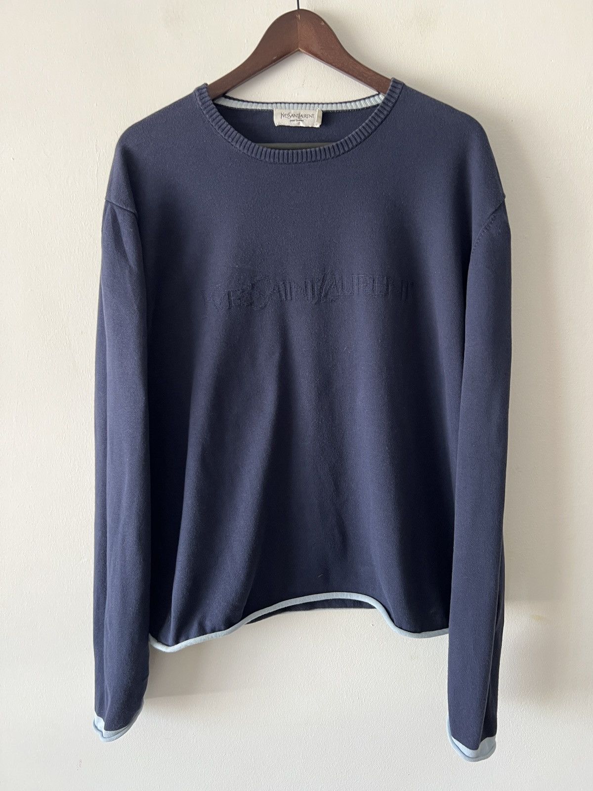 Yves Saint Laurent 🔥🔥 Vintage Yves Saint Lauren Big Logo Navy Sweater Size US L / EU 52-54 / 3 - 1 Thumbnail