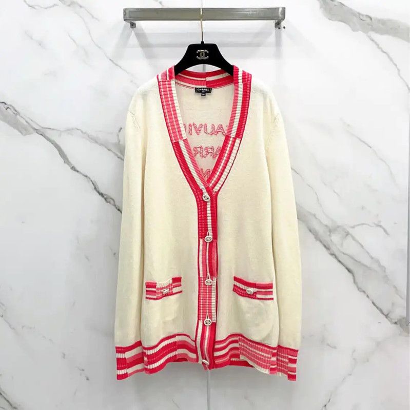 Chanel Chanel White Cashmere Long Sleeve Cardigan 0089 Size M / US 6-8 / IT 42-44 - 1 Thumbnail