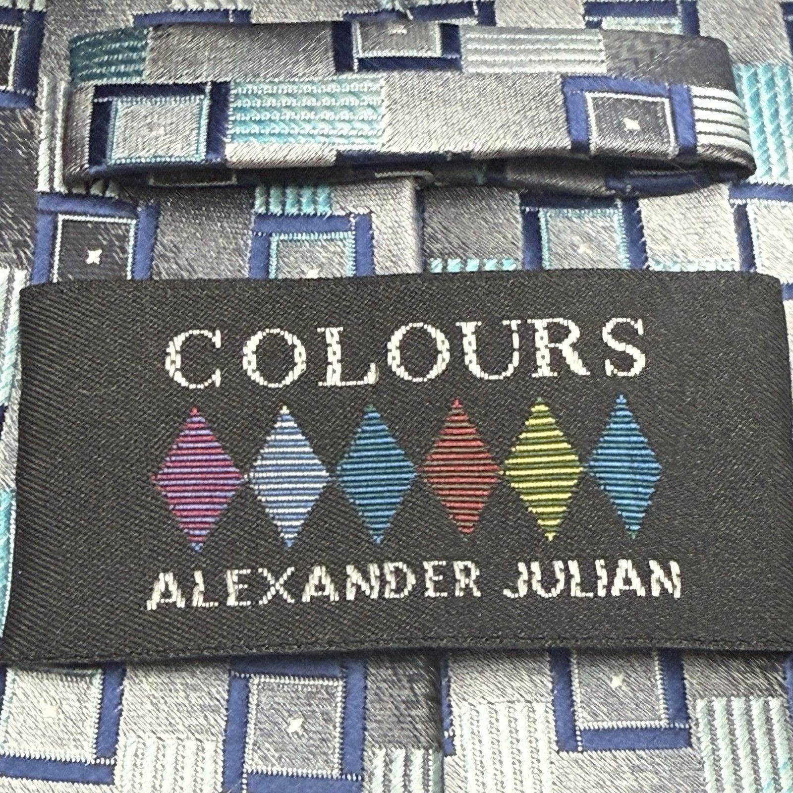 Alexander Julian ALEXANDER JULIAN COLOURS Light Blue Silver Geometric Squares Size ONE SIZE - 4 Thumbnail