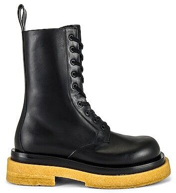 image of Bottega Veneta Lug Military Calf Lace Up Boot In Black, Men's (Size 12)