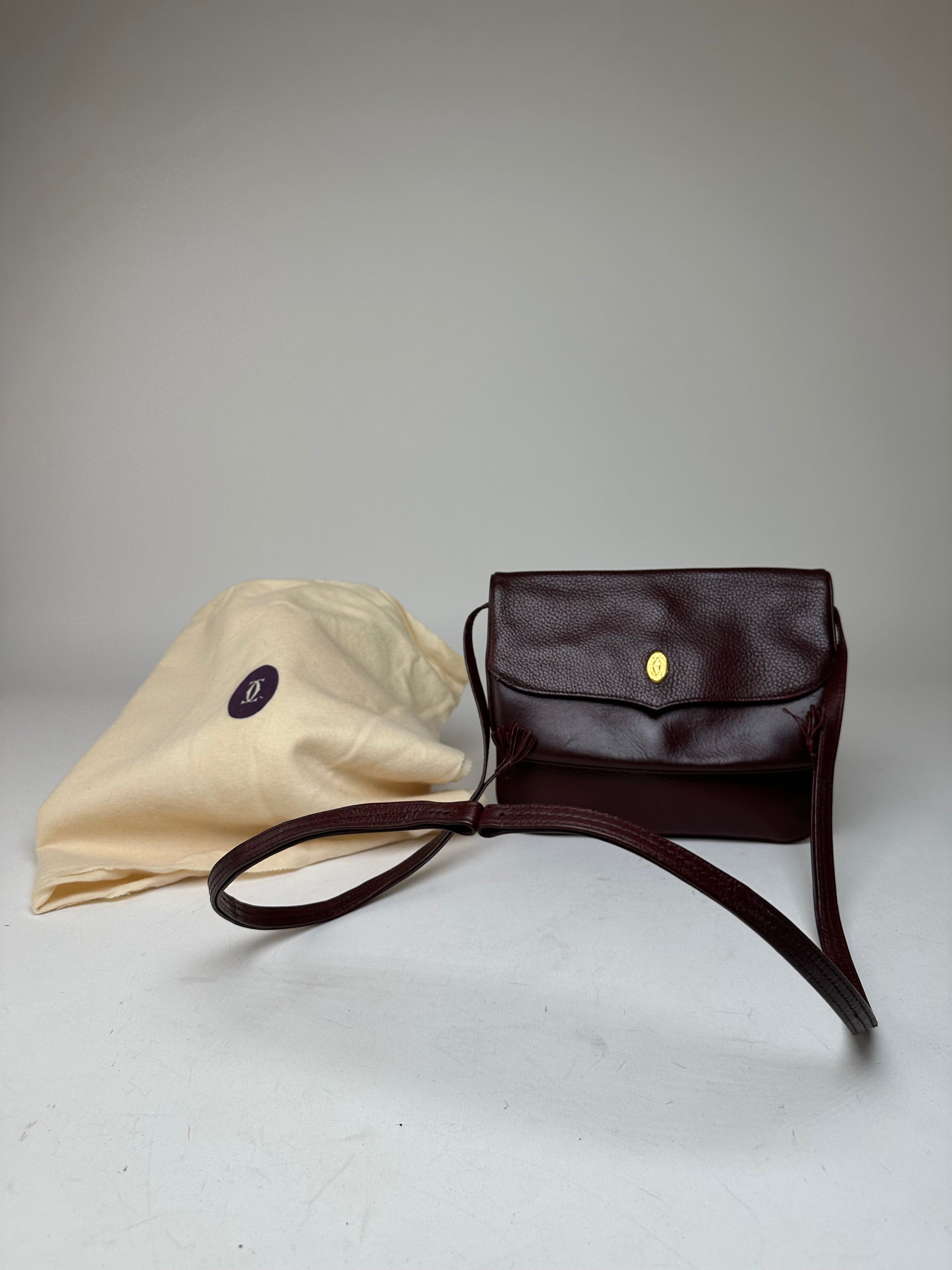 Cartier Vintage Leather Shoulder Bag Burgundy Size ONE SIZE - 1 Thumbnail