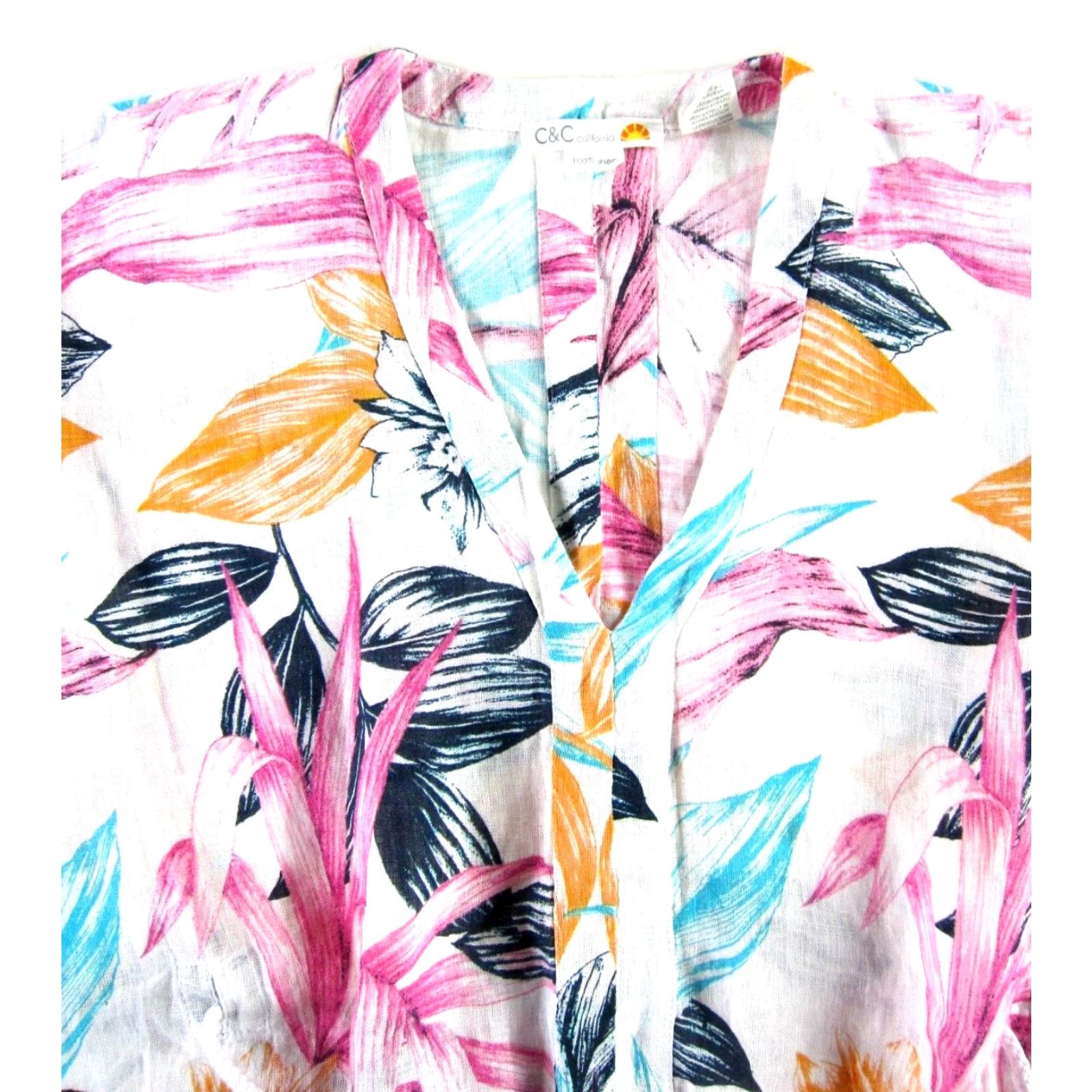 Vintage C&C California Linen Pink Floral Tunic Pullover Short Dress L - Womens Size L / US 10 / IT 46 - 4 Thumbnail