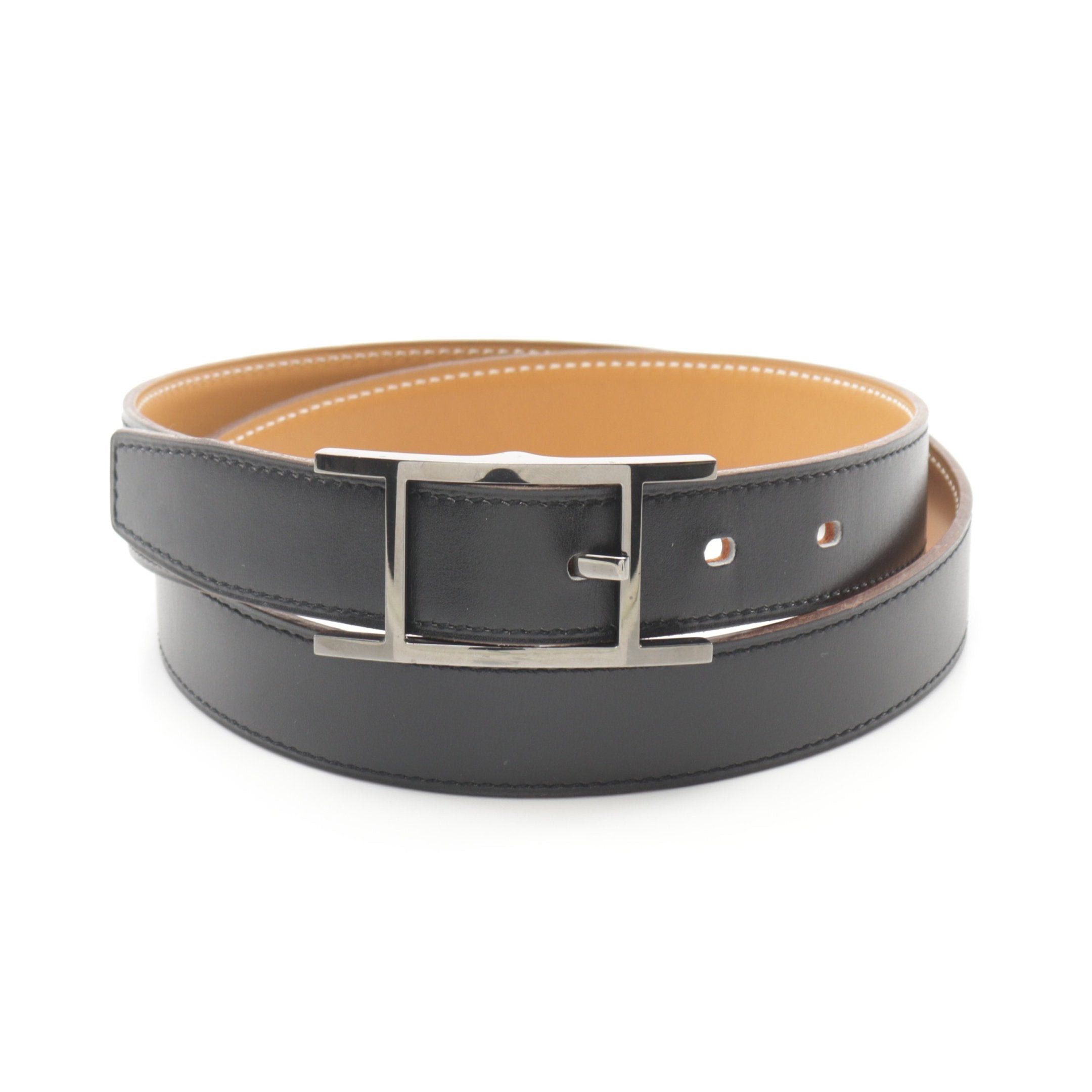Hermes Hermes Easy Noir Natural Belt Box Calf Veau Barenia Black Light Brown Silver Hardware Reversible □G Stamp Size ONE SIZE - 1 Thumbnail