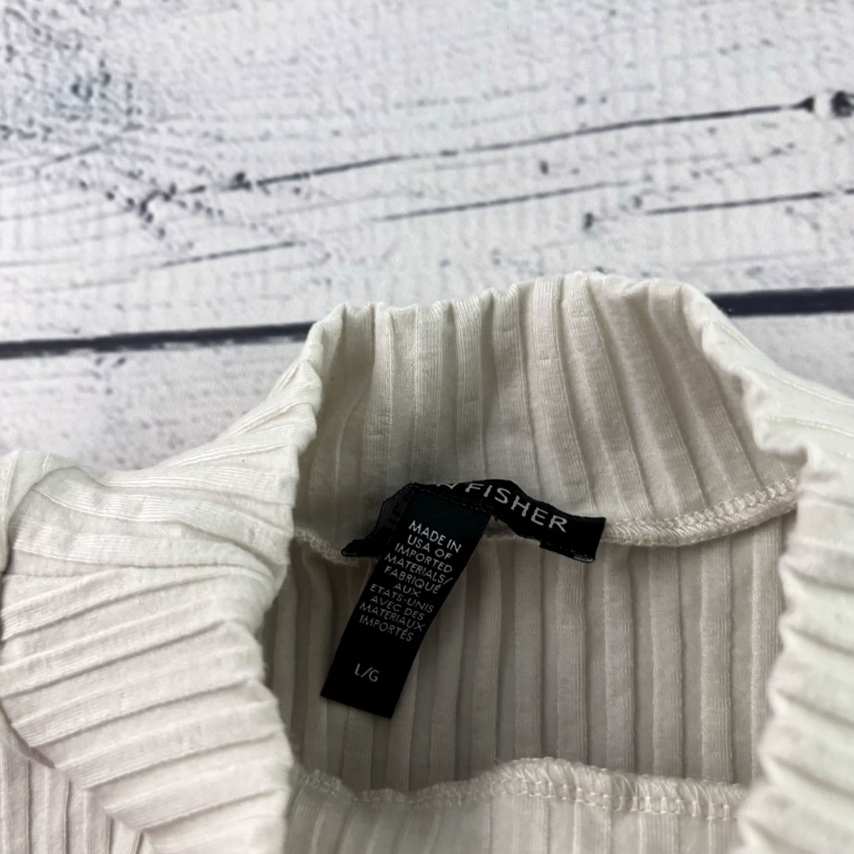 Eileen Fisher Eileen Fisher Textured Stretch Rib Tencel Lyocell Mock Neck Top Women's L Ivory Lyocell Stretch Size L / US 10 / IT 46 - 4 Thumbnail