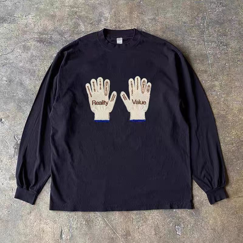 Vintage Black retro hand print long-sleeved cotton t-shirt Size US M / EU 48-50 / 2 - 1 Thumbnail