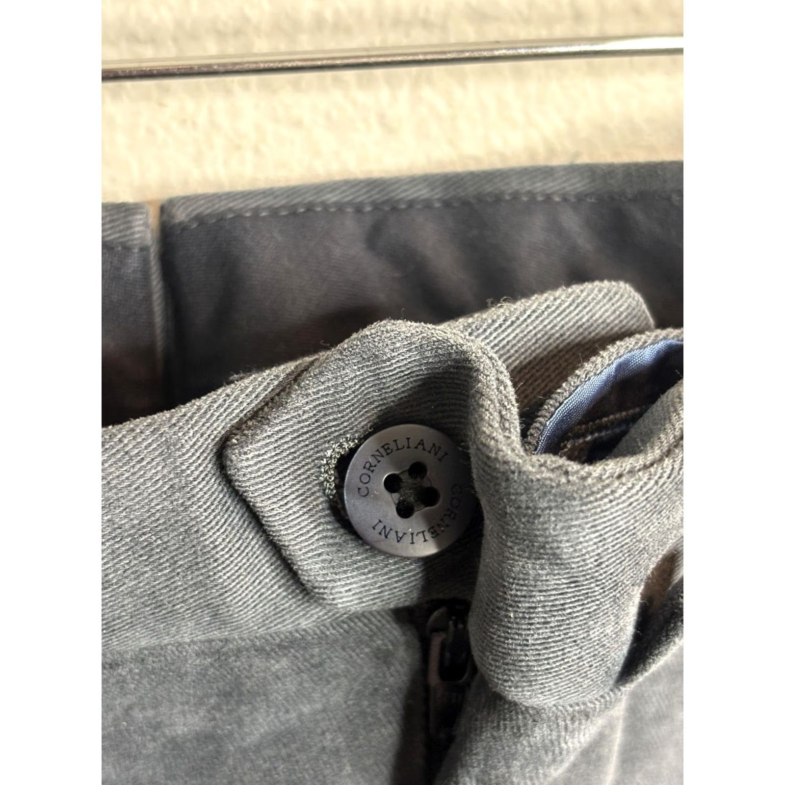 Corneliani Corneliani Pants Mens 50 Charcoal Cotton Chino Zip Back Pockets Tapered Front Flat Modern 34 in Gray Men Size US 34 / EU 50 - 5 Thumbnail
