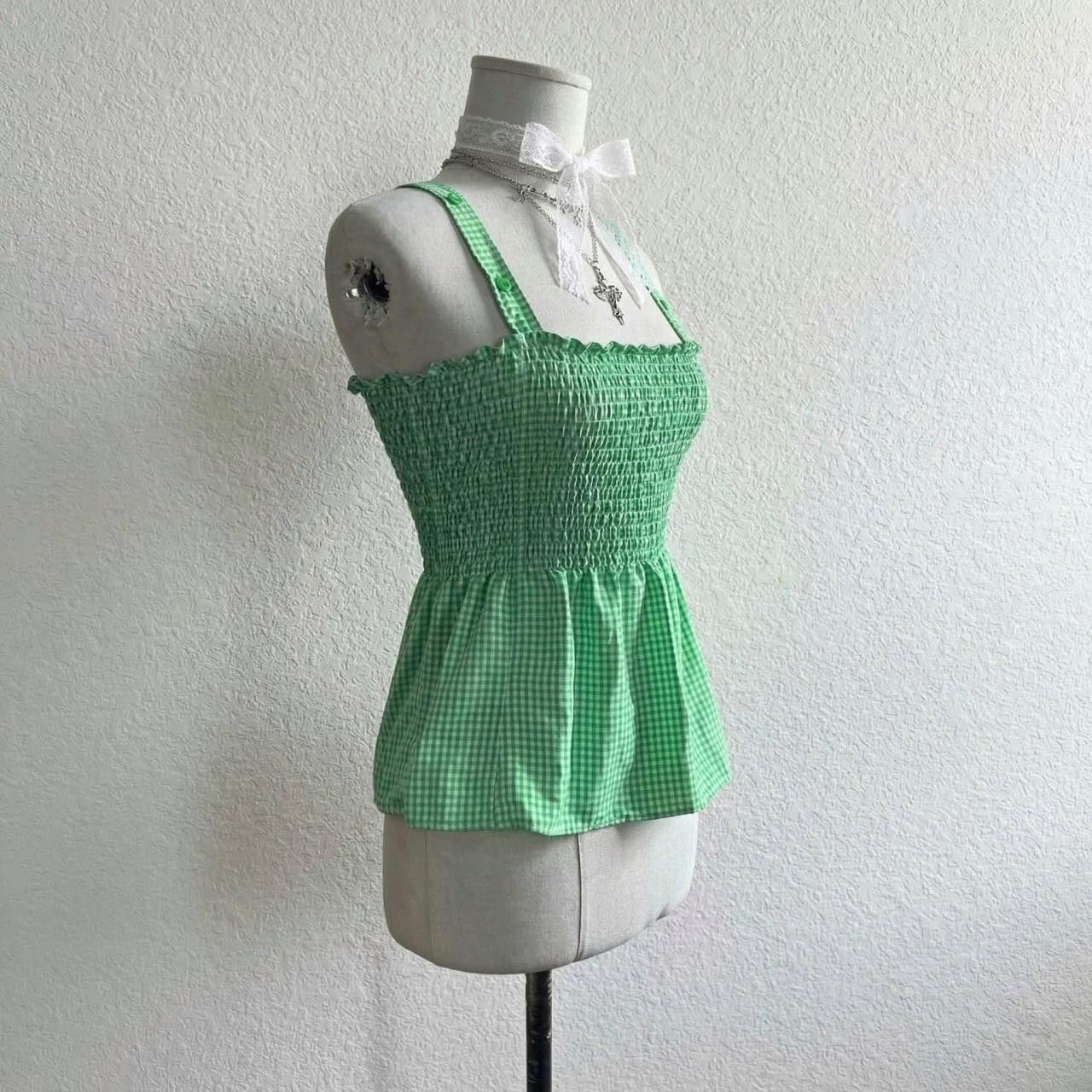 Handmade Handmade green gingham cottagecore blouse, peasant, milkmaid Size S / US 4 / IT 40 - 2 Thumbnail