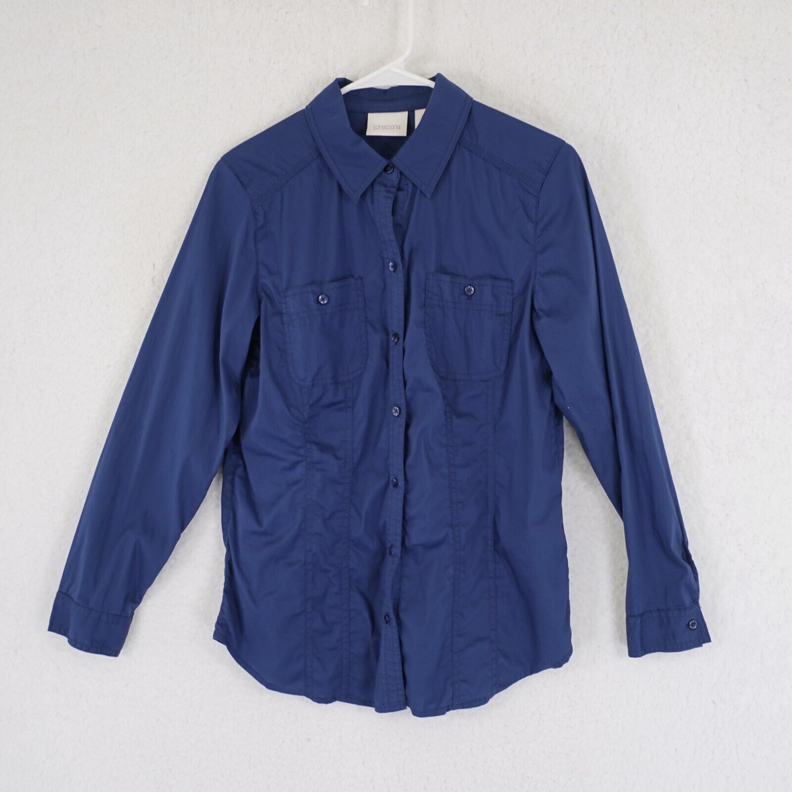Chicos Chico's Blue Pocket Button Front Dress Shirt Size 0 Size XS / US 0-2 / IT 36-38 - 1 Thumbnail