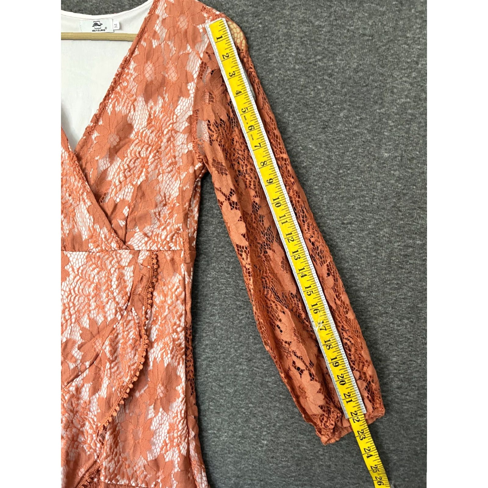 Vintage Halfisland Coral M Lace Dress Cocktail Party Long Sleeve V-Neck Flare Dress Women M Coral Lace Size M / US 6-8 / IT 42-44 - 5 Thumbnail