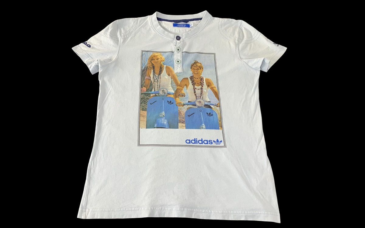 Adidas X Vespa Henley Neck Graphic Screen Printed T-shirt