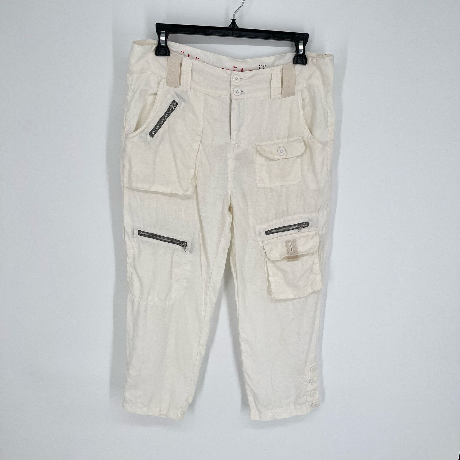 image of Pete & Greta By Johnny Was Linen Cargo Capri Pants New Size 6 in White, Women's