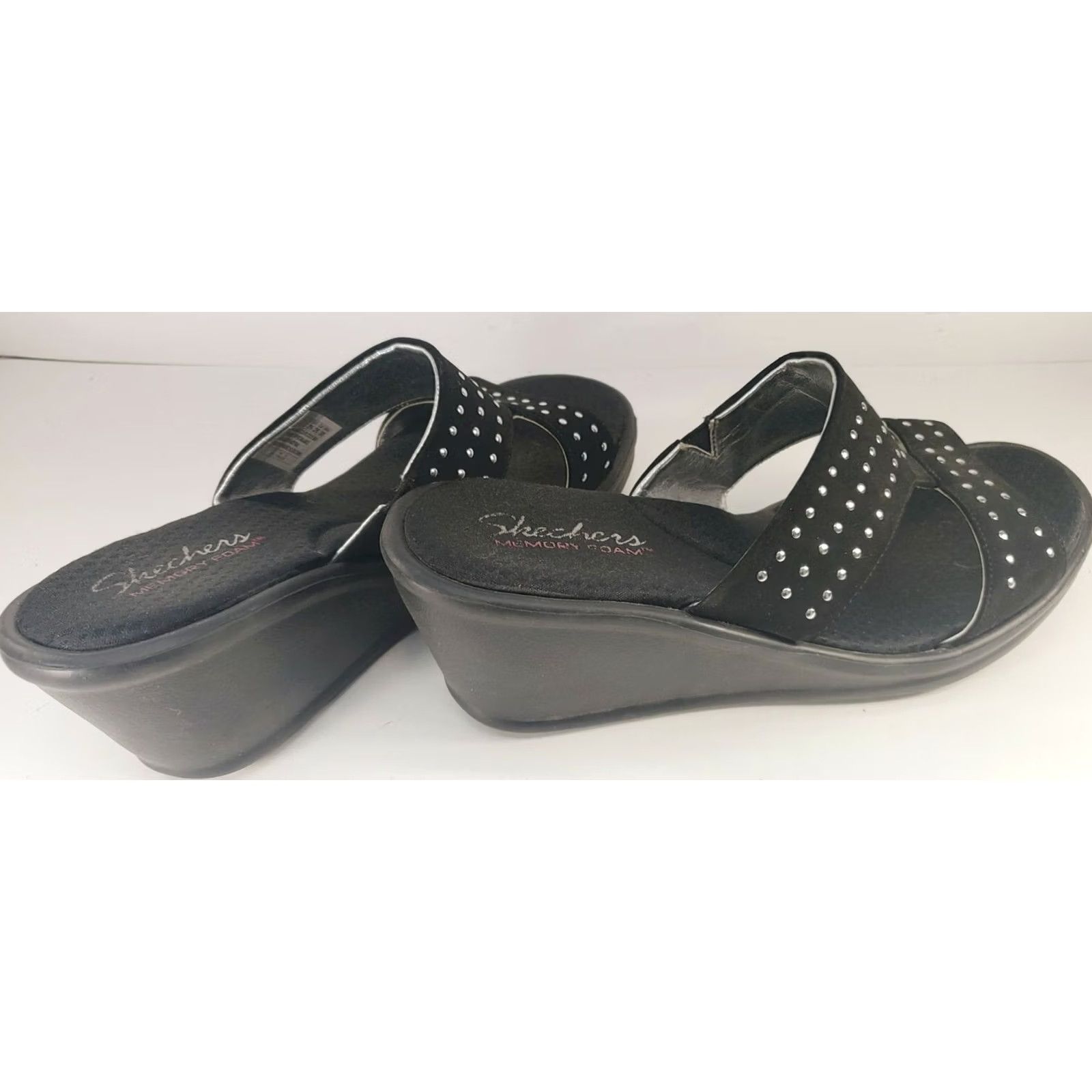 SKECHERS Skechers Cali Rumblers Wedge Sandals Women’s Size 9 Black Slip-On Casual Comfort Beading Size US 6 / IT 36 - 4 Thumbnail