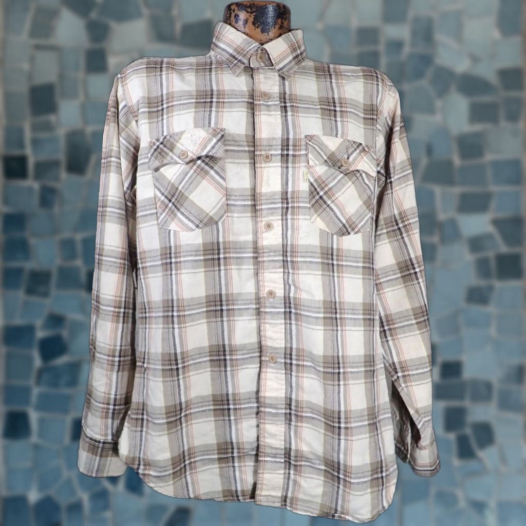 Levi's VINTAGE Levi's Work Shirt Western Flannel Cotton Adult XL Brown Plaid 80s Fall Winter Mens Size US XL / EU 56 / 4 - 1 Thumbnail