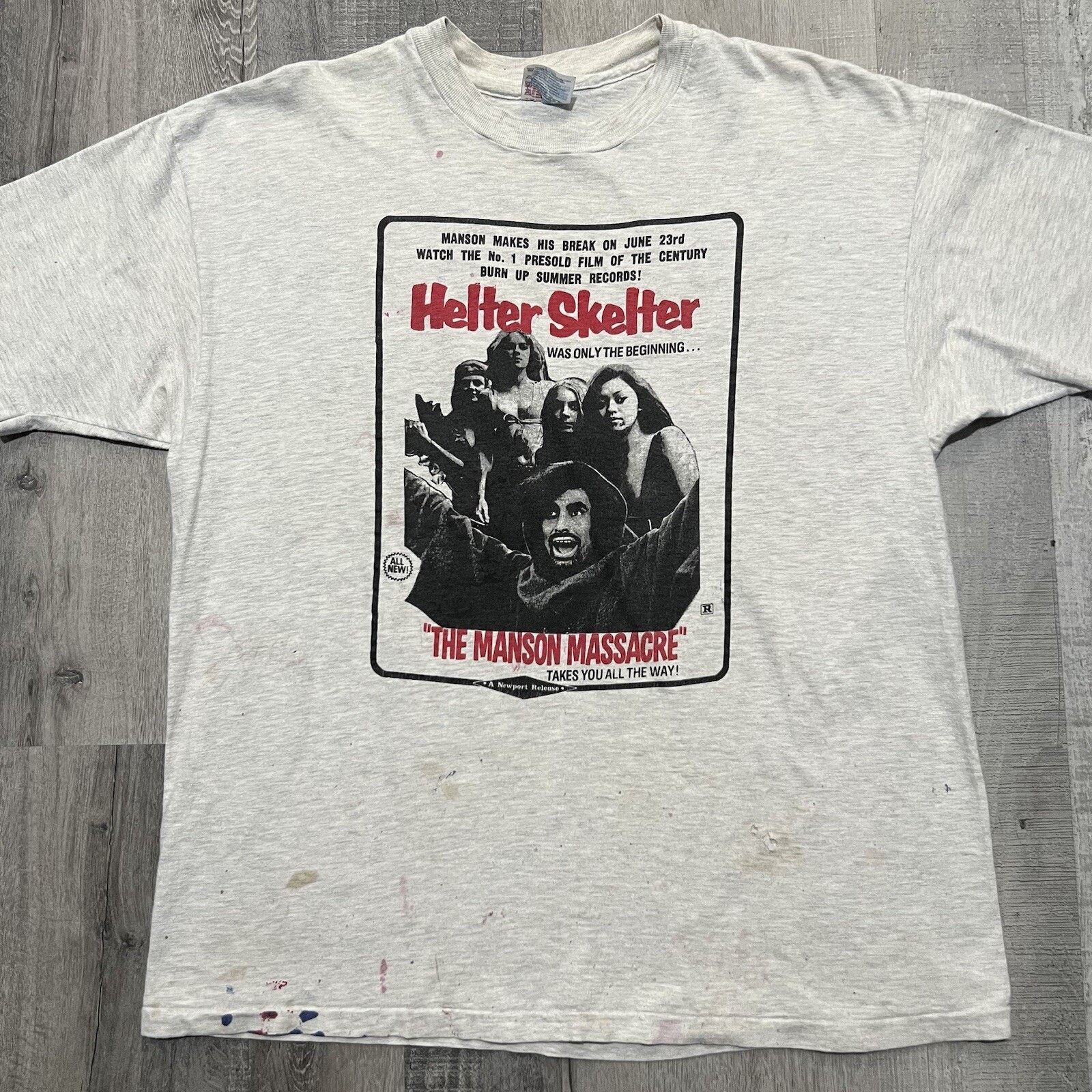 Hanes VTG Helter Skelter Charles Manson 90s Horror Movie Rare Tee Size US XL / EU 56 / 4 - 1 Thumbnail