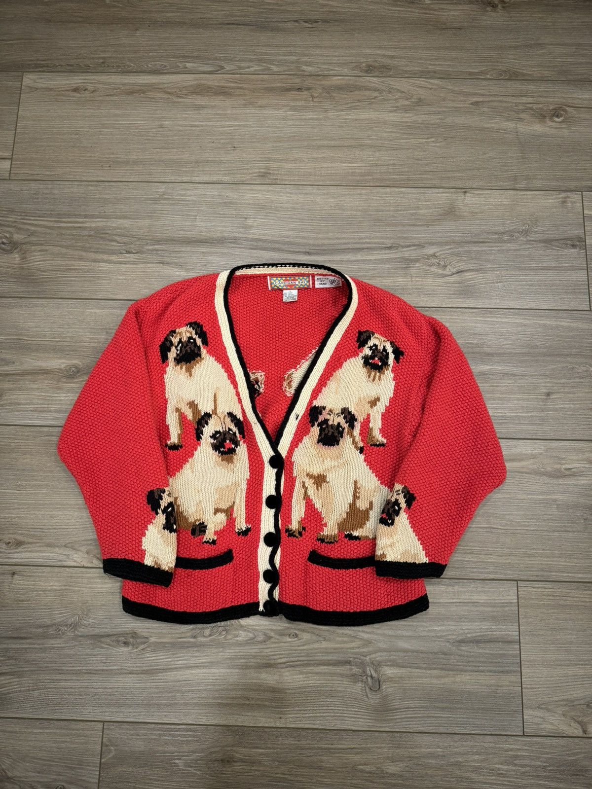 Rare Vintage Pug Cardigan Bay Knit Sweater