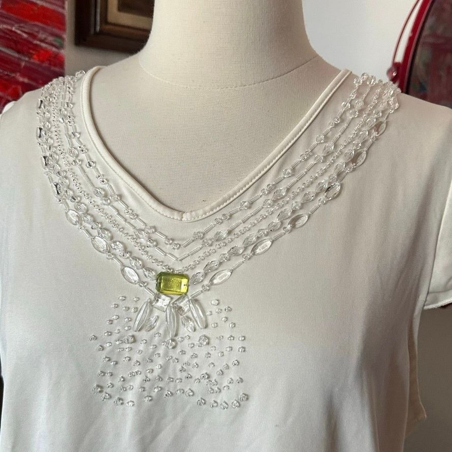 Other apostrophe cream beaded blouse top Size XL / US 12-14 / IT 48-50 - 2 Thumbnail