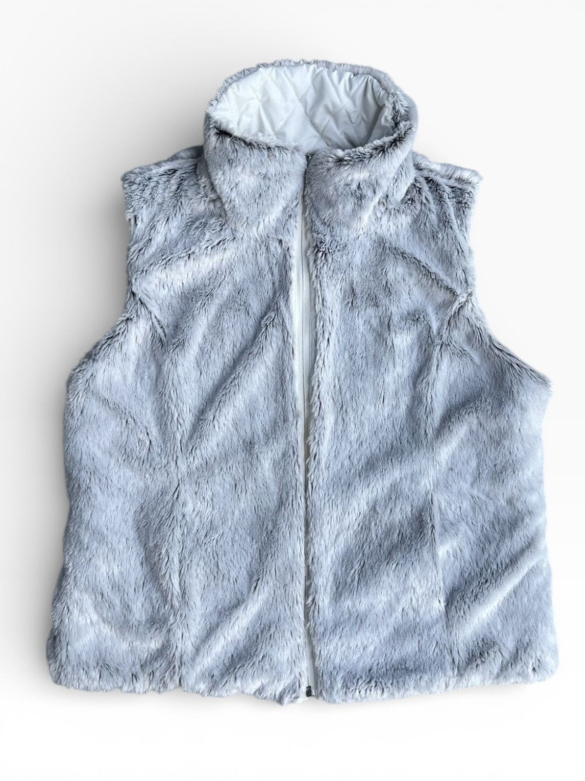 Vintage Silver Faux Fur Zip-Up Vest L Size L / US 10 / IT 46 - 1 Thumbnail